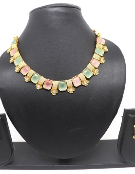 Peach and Sea Green Pure Brass with Rajwadi Polish Necklace