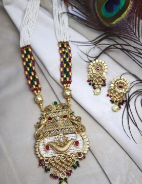 Green and Maroon Pure Brass with Rajwadi Polish Necklace