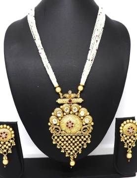 Pure Brass with Stone Rajwadi Polish Necklace
