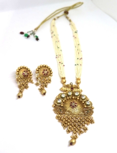 Pure Brass with Stone Rajwadi Polish Necklace