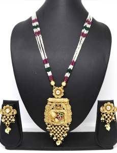 Pure Brass with Rajwadi Polish Necklace With Green and Maroon Stone