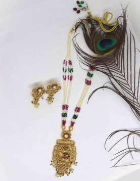 Pure Brass with Rajwadi Polish Necklace With Green and Maroon Stone