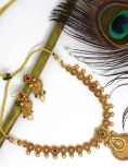 Pure Brass Rajwadi Polish Necklace With Green and Maroon Stone 