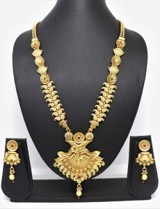Pure Brass with Rajwadi Polish Necklace With Green and Maroon Stone