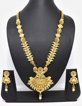 Pure Brass with Rajwadi Polish Necklace With Green and Maroon Stone