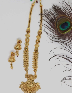 Pure Brass with Rajwadi Polish Necklace With Green and Maroon Stone