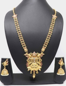 Pure Brass with Rajwadi Polish Necklace With Green and Maroon Stone