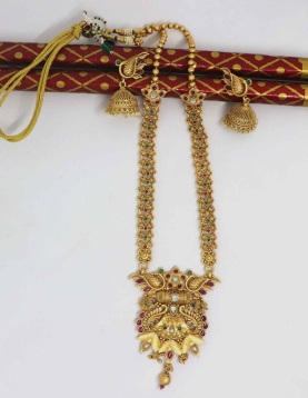 Pure Brass with Rajwadi Polish Necklace With Green and Maroon Stone
