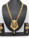 Pure Brass with Rajwadi Polish Necklace With Green and Maroon Stone