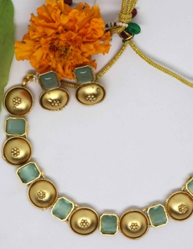 Pure Brass with Rajwadi Polish Teal Green Necklace 