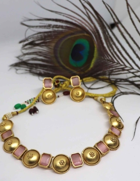 Pure Brass with Rajwadi Polish Peach Necklace 