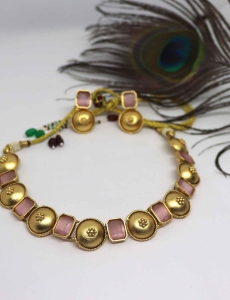 Pure Brass with Rajwadi Polish Peach Necklace 