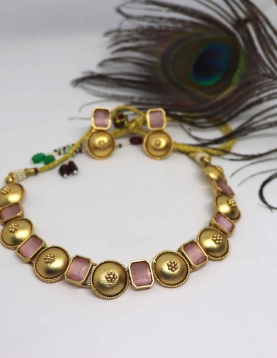 Pure Brass with Rajwadi Polish Peach Necklace 