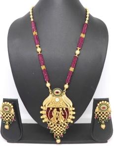 Pure Brass Gold Rajwadi Polish Necklace With Ruby Stone