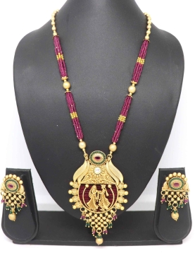 Pure Brass Gold Rajwadi Polish Necklace With Ruby Stone