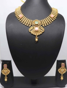Pure Brass Gold Rajwadi Polish Necklace Peach 