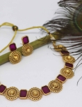 Pure Brass with Gold Rajwadi Polish Maroon Necklace 