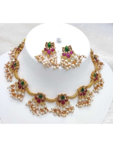 Copper Necklace With Green and Ruby Stone 