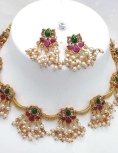 Copper Necklace With Green and Ruby Stone 
