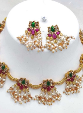 Copper Necklace With Green and Ruby Stone 