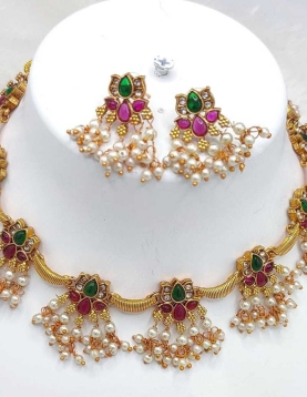 Copper Necklace With Green and Ruby Stone 