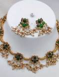 Copper Necklace Set With Green Stone 