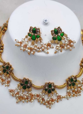 Copper Necklace Set With Green Stone 