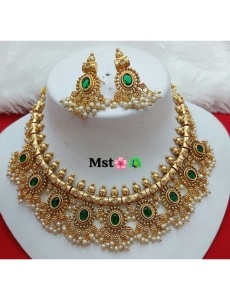 Copper Necklace Set With Green Stone 