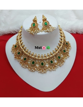 Copper Necklace Set With Green Stone 