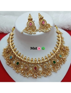 Copper Necklace Set With Multi Stone 