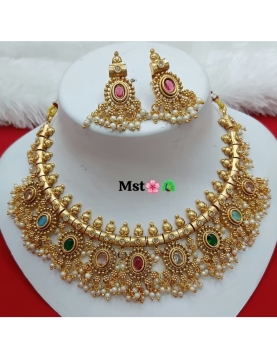 Copper Necklace Set With Multi Stone 