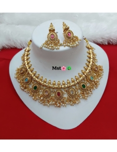 Copper Necklace Set With Multi Stone 