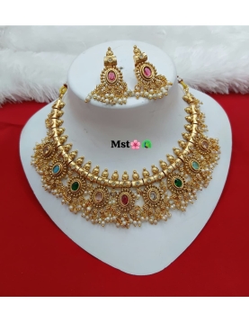 Copper Necklace Set With Multi Stone 