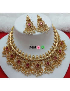 Copper Necklace Set With Ruby Stone 