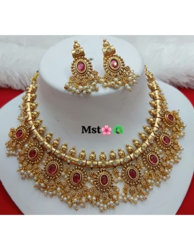 Copper Necklace Set With Ruby Stone 