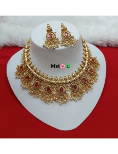 Copper Necklace Set With Ruby Stone 