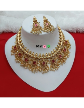 Copper Necklace Set With Ruby Stone 