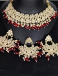 Gold Polish Stonework Necklace in Maroon 