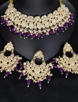 Gold Polish Stonework Necklace in Wine