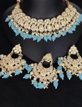 Gold Polish Stonework Necklace in Sky Blue