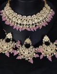 Gold Polish Stonework Necklace in Peach