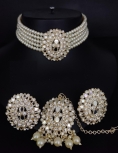 Parel White Choker With Stone & Mirror work Pendant 