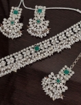 Silver Stonework In Green Choker Set