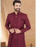 Maroon Embroidered Indo-Western Sherwani Set with Mandarin Collar
