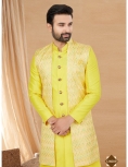 Lemon Yellow Embroidered Indo-Western Nehru Jacket and Kurta Set