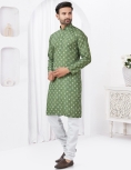 Olive Green Floral Print Kurta Set