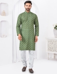Olive Green Floral Print Kurta Set