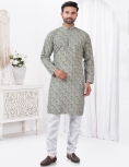 Grey Botanical Print Kurta Set