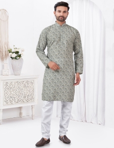 Grey Botanical Print Kurta Set