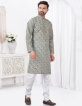 Grey Botanical Print Kurta Set